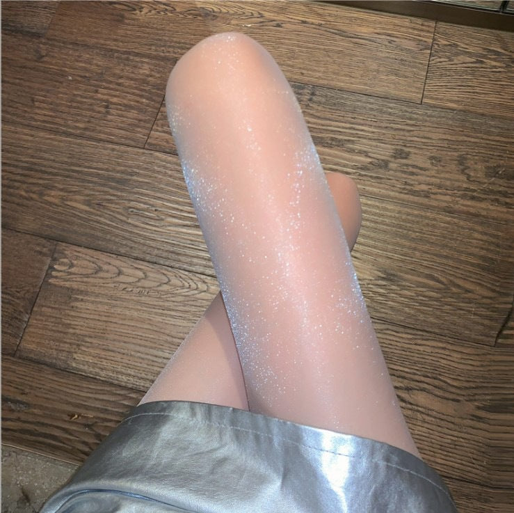纯色银光连裤丝袜超薄黑丝